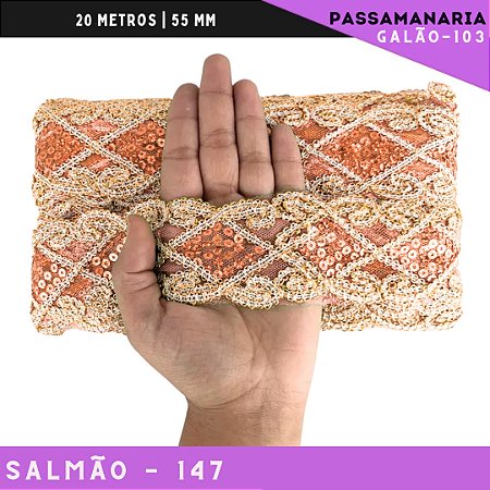 Fita Galão Passamanaria Ref:Galao-103 -55mm - Rolo C/20 Mts Cor:Salmao-147