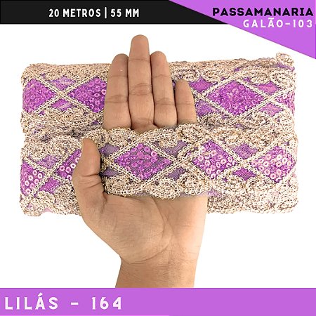 Fita Galão Passamanaria Ref:Galao-103 -55mm - Rolo C/20 Mts Cor:Lilas-164