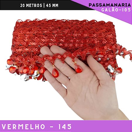 Fita Passamanaria Galao-107 Pedrarias - Tam: 35mm - Rolo C/20 Mts Cor:Vermelho-145