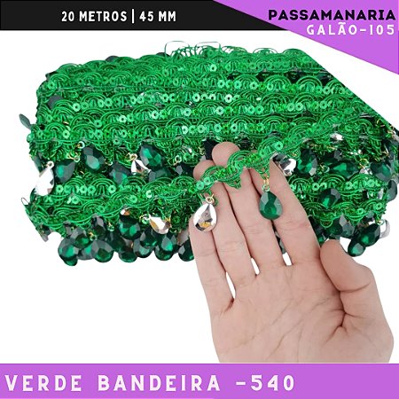 Fita Passamanaria Galao-107 Pedrarias - Tam: 35mm - Rolo C/20 Mts Cor:Verde-Bandeira-540