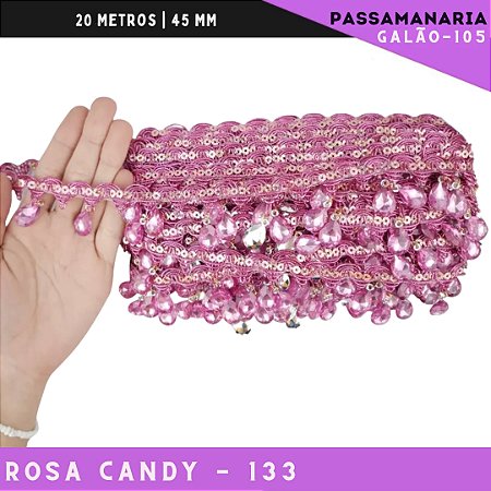 Fita Passamanaria Galao-107 Pedrarias - Tam: 35mm - Rolo C/20 Mts Cor:Rosa-Candy-133
