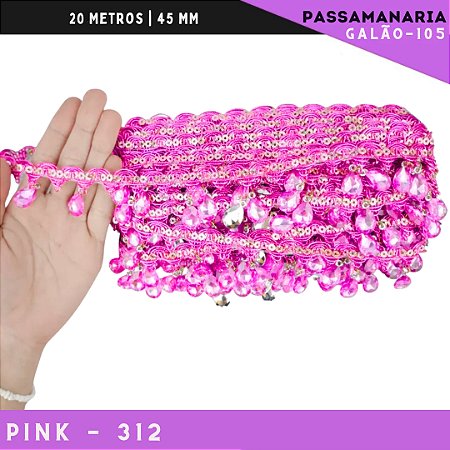 Fita Passamanaria Galao-107 Pedrarias - Tam: 35mm - Rolo C/20 Mts Cor:Pink-312