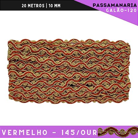 Fita Passamanaria Bicolor Galao-120 - Tam: 10mm - Rolo C/20 Mts Cor:Vermelho-145