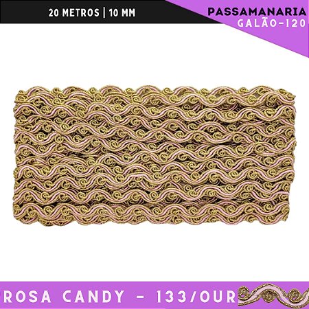 Fita Passamanaria Bicolor Galao-120 - Tam: 10mm - Rolo C/20 Mts Cor:Rosa-Candy-133