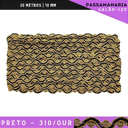 Fita Passamanaria Bicolor Galao-120 - Tam: 10mm - Rolo C/20 Mts Cor:Preto-310
