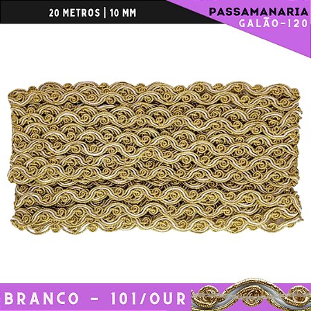 Fita Passamanaria Bicolor Galao-120 - Tam: 10mm - Rolo C/20 Mts Cor:Branco-101