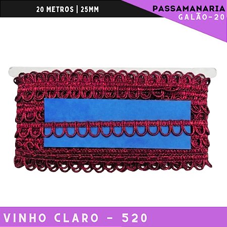 Fita Passamanaria Caseado Galao-20 - Tam: 15mm - Rolo C/20 Mts Cor:Vinho-Claro-520