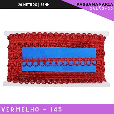 Fita Passamanaria Caseado Galao-20 - Tam: 15mm - Rolo C/20 Mts Cor:Vermelho-145