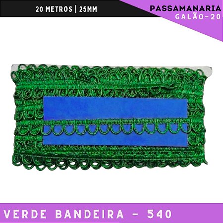 Fita Passamanaria Caseado Galao-20 - Tam: 15mm - Rolo C/20 Mts Cor:Verde-Bandeira-540