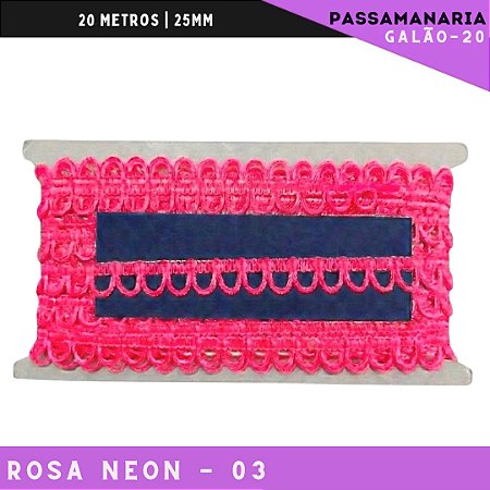 Fita Passamanaria Caseado Galao-20 - Tam: 15mm - Rolo C/20 Mts Cor:Rosa-Neon-03