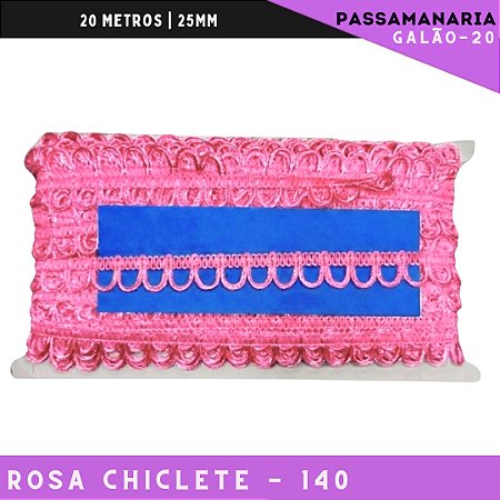 Fita Passamanaria Caseado Galao-20 - Tam: 15mm - Rolo C/20 Mts Cor:Rosa-Chiclete-140