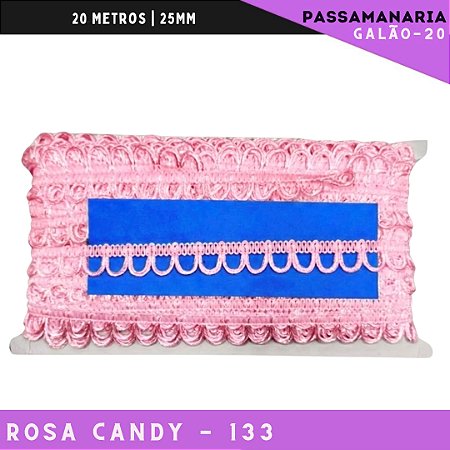 Fita Passamanaria Caseado Galao-20 - Tam: 15mm - Rolo C/20 Mts Cor:Rosa-Candy-133