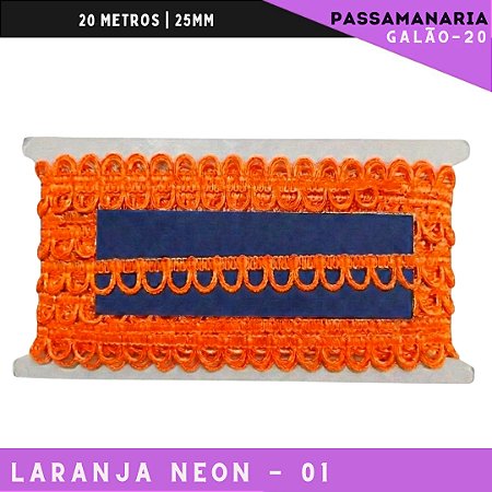 Fita Passamanaria Caseado Galao-20 - Tam: 15mm - Rolo C/20 Mts Cor:Laranja-Neon-01