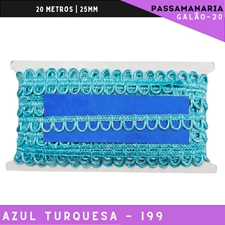 Fita Passamanaria Caseado Galao-20 - Tam: 15mm - Rolo C/20 Mts Cor:Azul-Turquesa-199