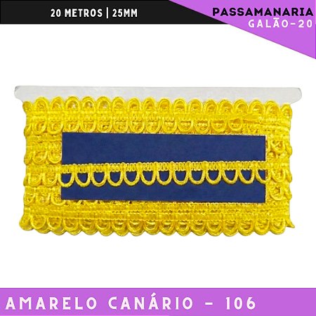Fita Passamanaria Caseado Galao-20 - Tam: 15mm - Rolo C/20 Mts Cor:Amarelo-Canario-106