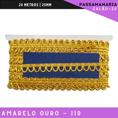 Fita Passamanaria Caseado Galao-20 - Tam: 15mm - Rolo C/20 Mts Cor:Amarelo-Ouro-110