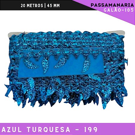 Fita Passamanaria Galao-105 Folhas - Tam: 45mm - Rolo C/20 Mts Cor:Azul-Turquesa-199