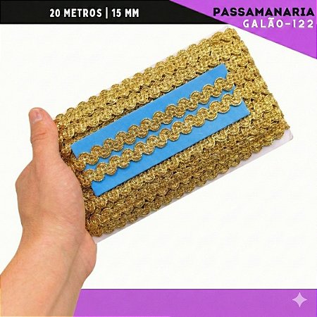 Fita Passamanaria Natalina Galao-122 - Tam: 15mm - Rolo C/20 Mts Cor:Ouro
