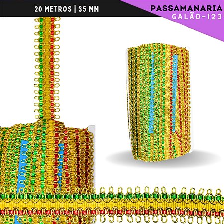 Fita Passamanaria Galao-123 - Tam: 35mm - Rolo C/20 Mts Cor:Multicor