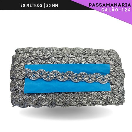 Fita Passamanaria Natalina Galao-124 - Tam: 20mm - Rolo C/20 Mts Cor:Prata