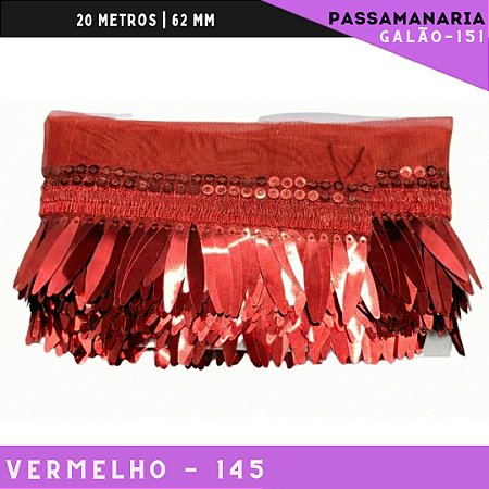 Franja Passamanaria Penas Galao-151 - Tam: 62mm - Rolo C/9.14 Mts Cor:Vermelho-145
