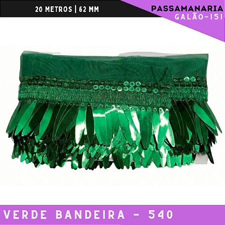 Franja Passamanaria Penas Galao-151 - Tam: 62mm - Rolo C/9.14 Mts Cor:Verde-Bandeira-540