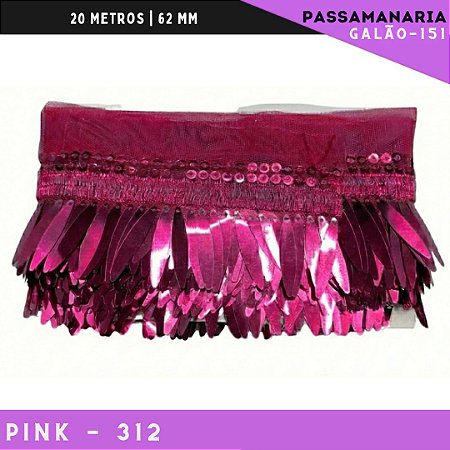 Franja Passamanaria Penas Galao-151 - Tam: 62mm - Rolo C/9.14 Mts Cor:Pink-312