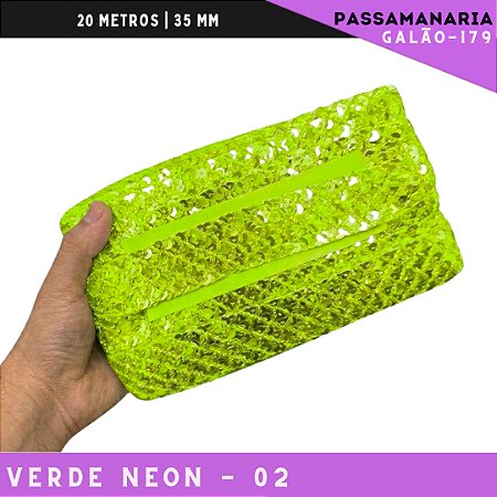 Fita Passamanaria Sereia Galao-179 - Tam: 35mm - Rolo C/20 Mts Cor:Verde-Neon-02