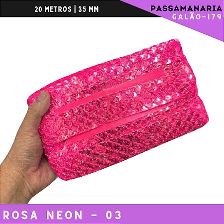 Fita Passamanaria Sereia Galao-179 - Tam: 35mm - Rolo C/20 Mts Cor:Rosa-Neon-03