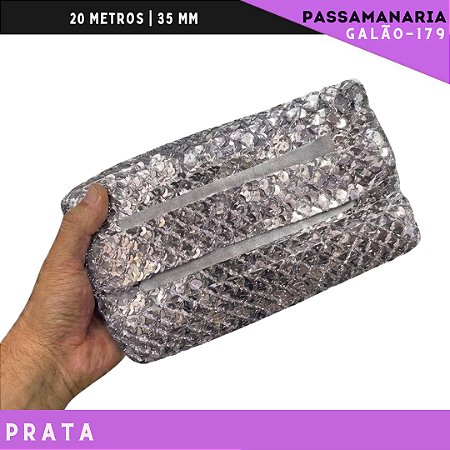 Fita Passamanaria Sereia Galao-179 - Tam: 35mm - Rolo C/20 Mts Cor:Prata