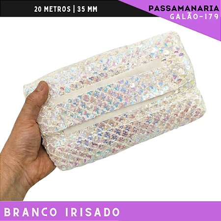 Fita Passamanaria Sereia Galao-179 - Tam: 35mm - Rolo C/20 Mts Cor:Branco-Irizado-101/Ir