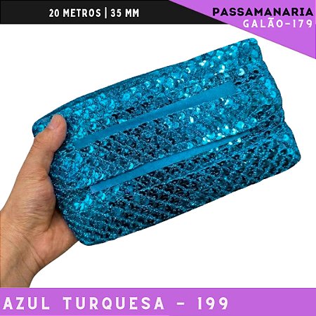 Fita Passamanaria Sereia Galao-179 - Tam: 35mm - Rolo C/20 Mts Cor:Azul-Turquesa-199