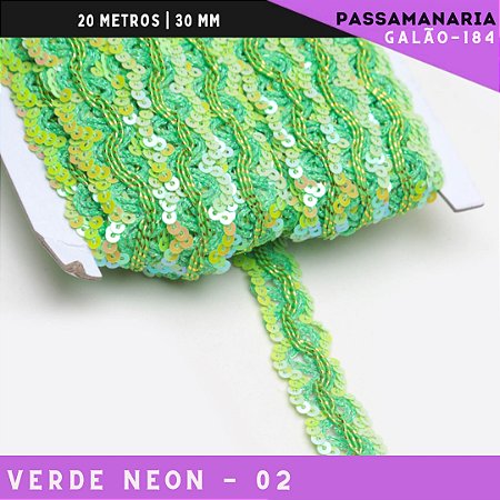 Fita Galão Passamanaria Ref:Galao-184 -24mm - Rolo C/20 Mts Cor:Verde-Neon-02
