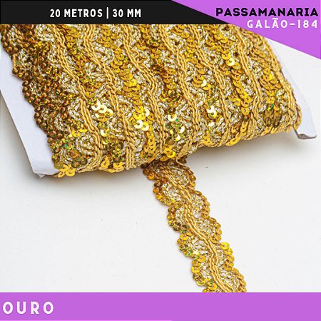 Fita Galão Passamanaria Ref:Galao-184 -24mm - Rolo C/20 Mts Cor:Ouro