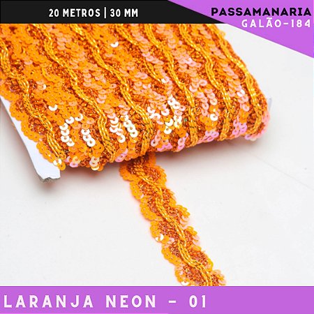Fita Galão Passamanaria Ref:Galao-184 -24mm - Rolo C/20 Mts Cor:Laranja-Neon-01