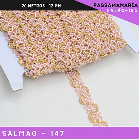 Fita Galão Passamanaria Ref:Galao-185 -12mm - Rolo C/20 Mts Cor:Salmao-147