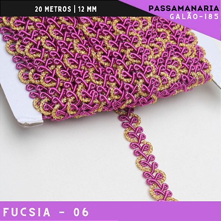 Fita Galão Passamanaria Ref:Galao-185 -12mm - Rolo C/20 Mts Cor:Fucsia-06