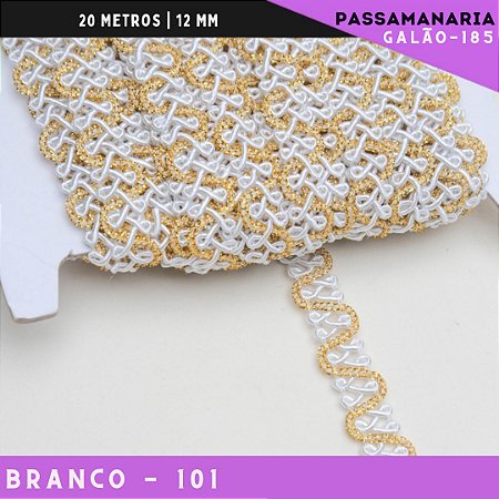 Fita Galão Passamanaria Ref:Galao-185 -12mm - Rolo C/20 Mts Cor:Branco-101