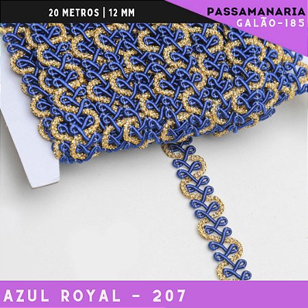 Fita Galão Passamanaria Ref:Galao-185 -12mm - Rolo C/20 Mts Cor:Azul-Royal-207