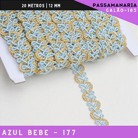 Fita Galão Passamanaria Ref:Galao-185 -12mm - Rolo C/20 Mts Cor:Azul-Bebe-177