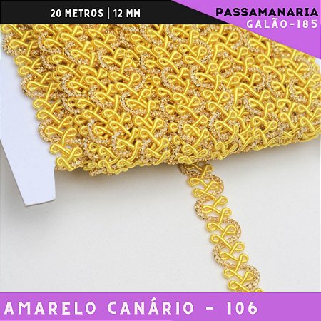 Fita Galão Passamanaria Ref:Galao-185 -12mm - Rolo C/20 Mts Cor:Amarelo-Canario-106