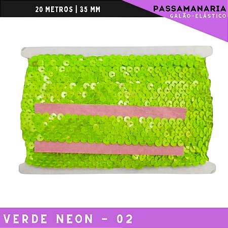 Fita Galao Elastico De Paete Lantejoula - Tam: 35mm - Rolo C/13.7 Mts Cor:Verde-Neon-02