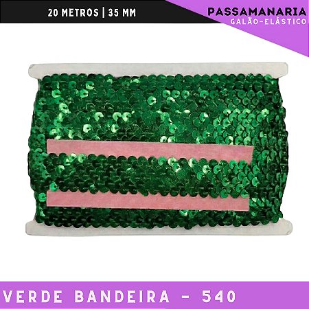Fita Galao Elastico De Paete Lantejoula - Tam: 35mm - Rolo C/13.7 Mts Cor:Verde-Bandeira-540