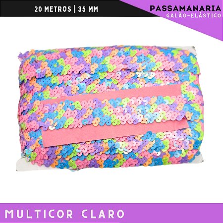 Fita Galao Elastico De Paete Lantejoula - Tam: 35mm - Rolo C/13.7 Mts Cor: Multicor-Claro