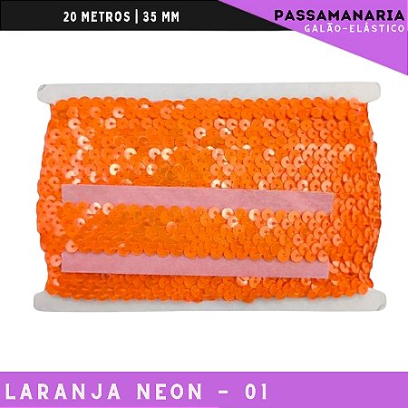 Fita Galao Elastico De Paete Lantejoula - Tam: 35mm - Rolo C/13.7 Mts Cor:Laranja-Neon-01