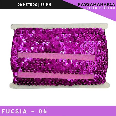 Fita Galao Elastico De Paete Lantejoula - Tam: 35mm - Rolo C/13.7 Mts Cor:Fucsia-06