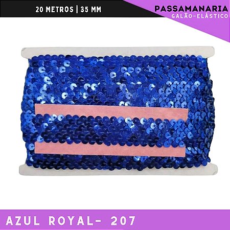 Fita Galao Elastico De Paete Lantejoula - Tam: 35mm - Rolo C/13.7 Mts Cor:Azul-Royal-207
