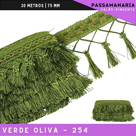 Fita Galao Pingente De Seda Tassel - 7,5 Cm - Passamanaria Franja - Rolo C/ 20 Mts Cor:Verde-Oliva-254