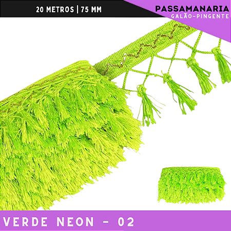 Fita Galao Pingente De Seda Tassel - 7,5 Cm - Passamanaria Franja - Rolo C/ 20 Mts Cor:Verde-Neon-02