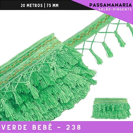 Fita Galao Pingente De Seda Tassel - 7,5 Cm - Passamanaria Franja - Rolo C/ 20 Mts Cor:Verde-Bebe-251